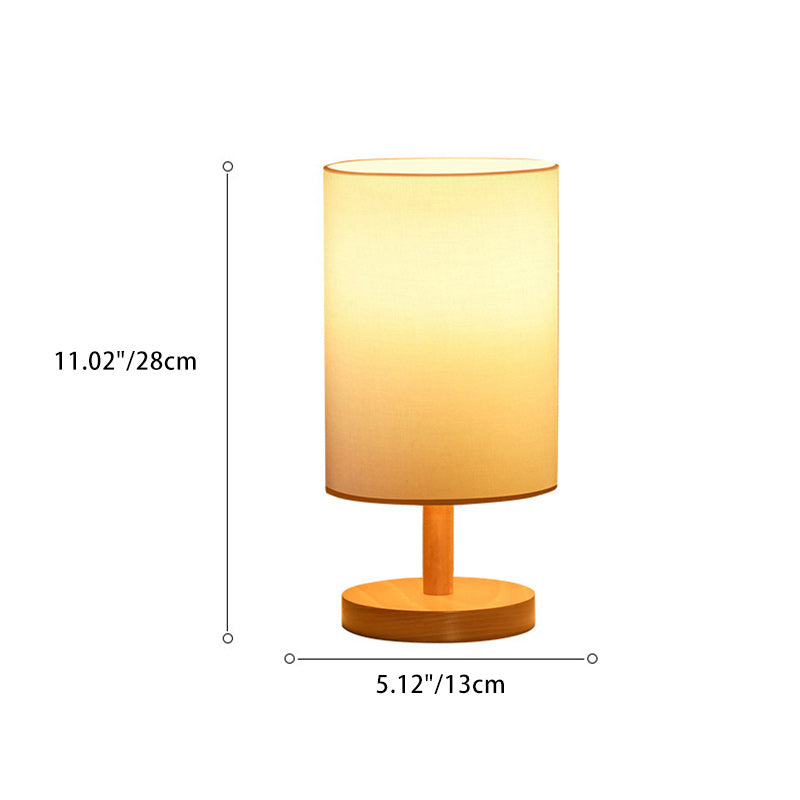 Japanese Wood Table Lamp with Fabric Shade - 1-Light Design