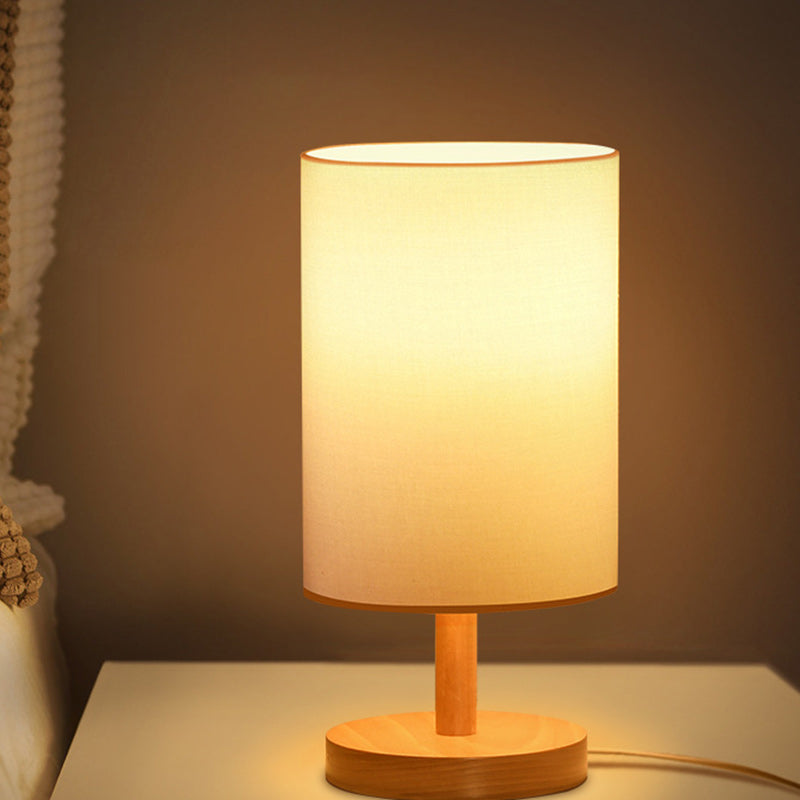 Japanese Wood Table Lamp with Fabric Shade, 1-Light Design