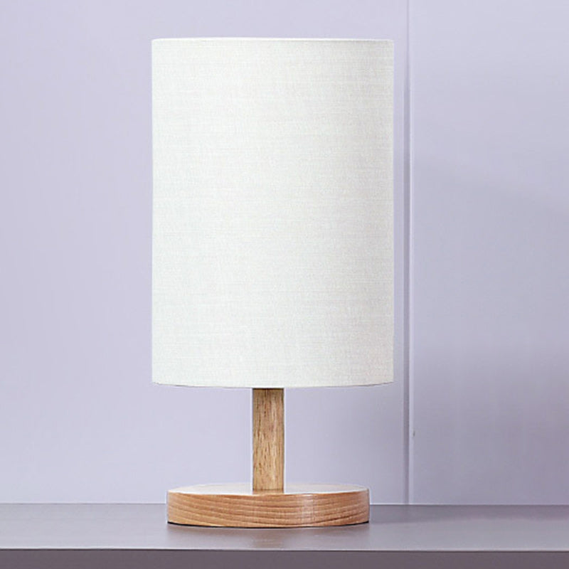 Japanese Wood Table Lamp with Fabric Shade - 1-Light Design