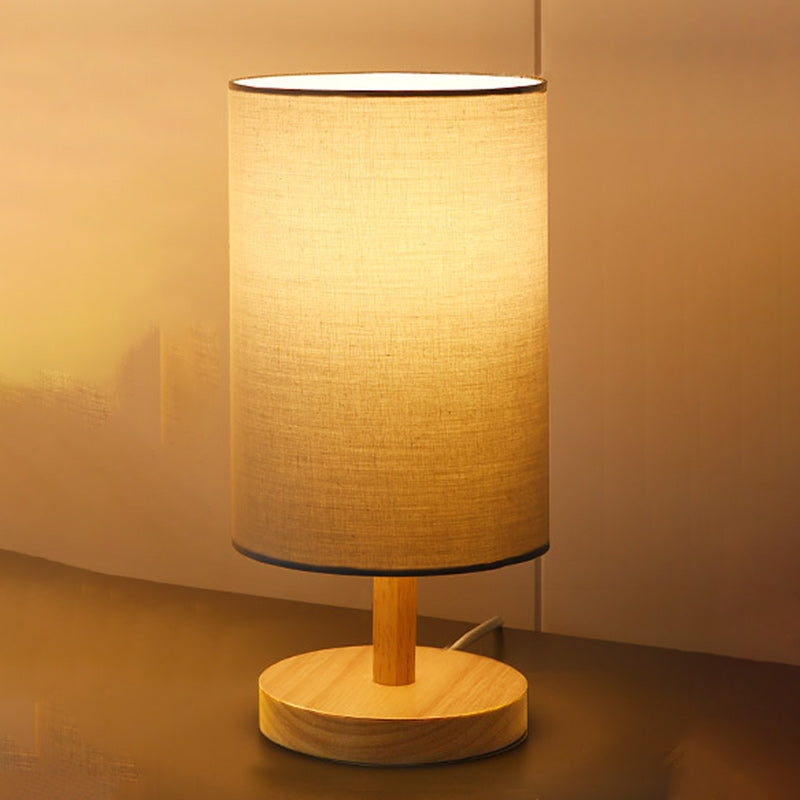 Japanese Wood Table Lamp with Fabric Shade, 1-Light Design