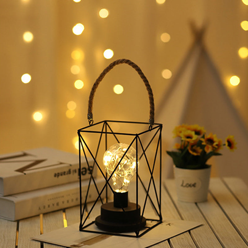 Modern Minimalist Iron LED Table Lamp - Square Round Design, Black