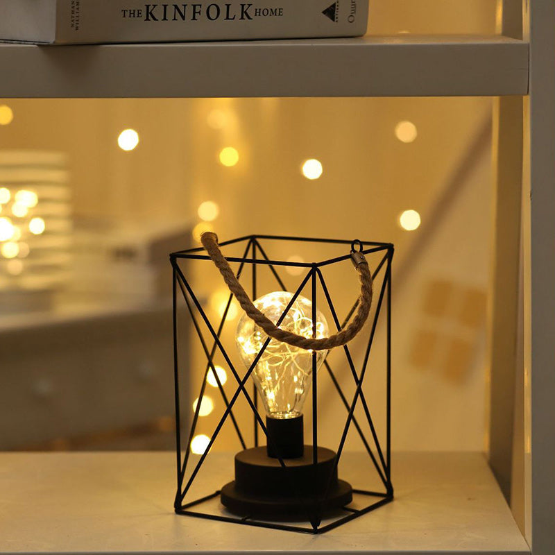 Modern Minimalist Iron LED Table Lamp - Square Round Design, Black