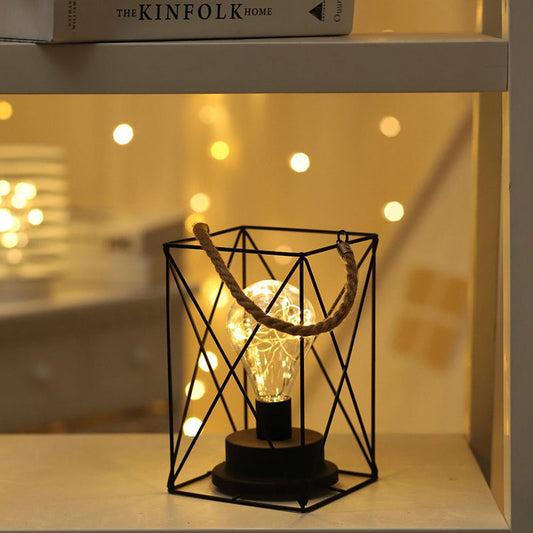Modern Minimalist Iron LED Table Lamp - Square Round Design, Black