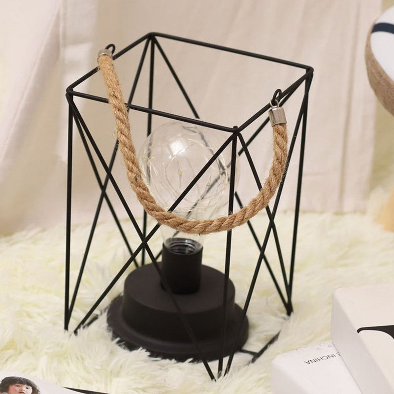 Modern Minimalist Iron LED Table Lamp - Square Round Design, Black