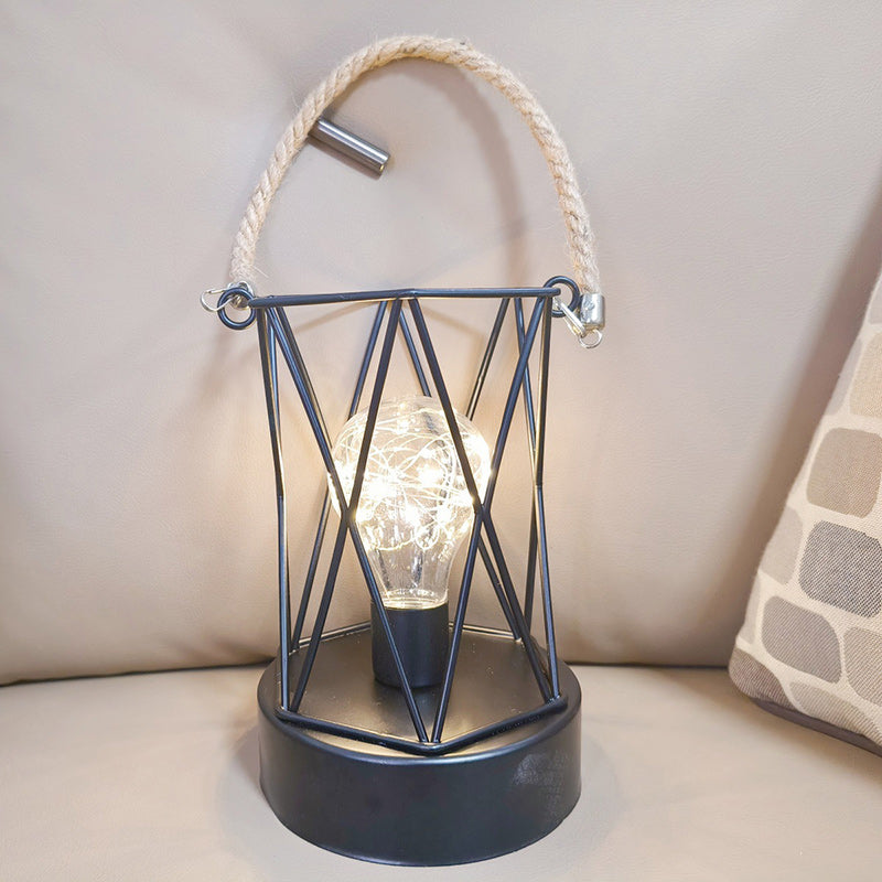 Modern Minimalist Iron LED Table Lamp - Square Round Design, Black