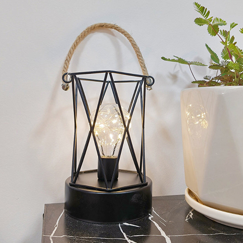 Modern Minimalist Iron LED Table Lamp - Square Round Design, Black