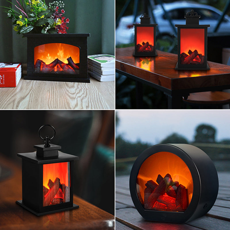 Contemporary Retro LED Table Lamp with Simulated Flame, Battery Operated
