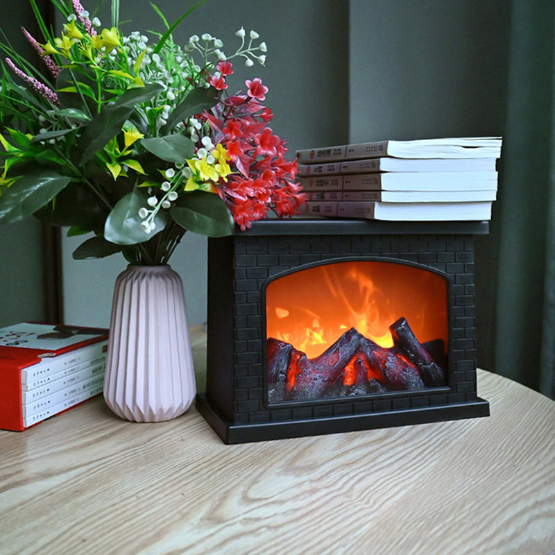 Contemporary Retro LED Table Lamp with Simulated Flame, Battery Operated