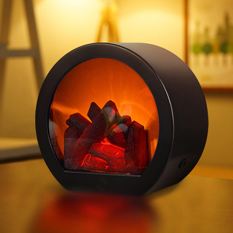 Contemporary Retro LED Table Lamp with Simulated Flame, Battery Operated