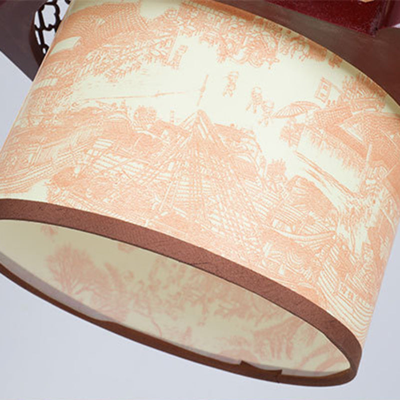 Traditional Chinese Carved Fish Pendant Lamp - 1-Light Hanging Light in Warm Brown