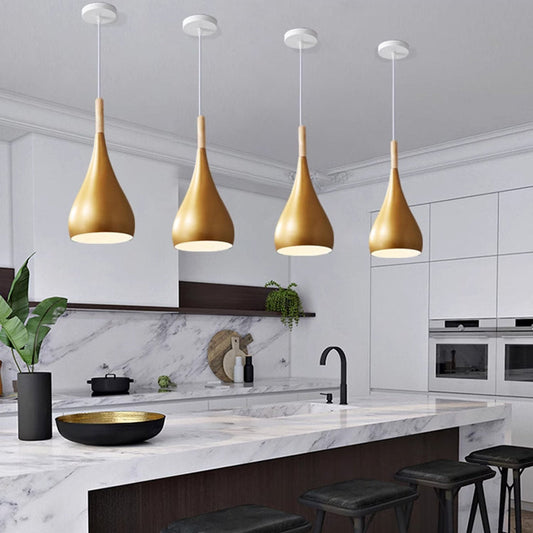 Nordic Wood and Metal Pendant Light for Dining Room