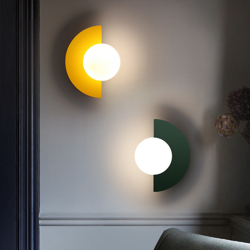 Modern Minimalist Glass Globe Wall Sconce with Semi-Circle Base