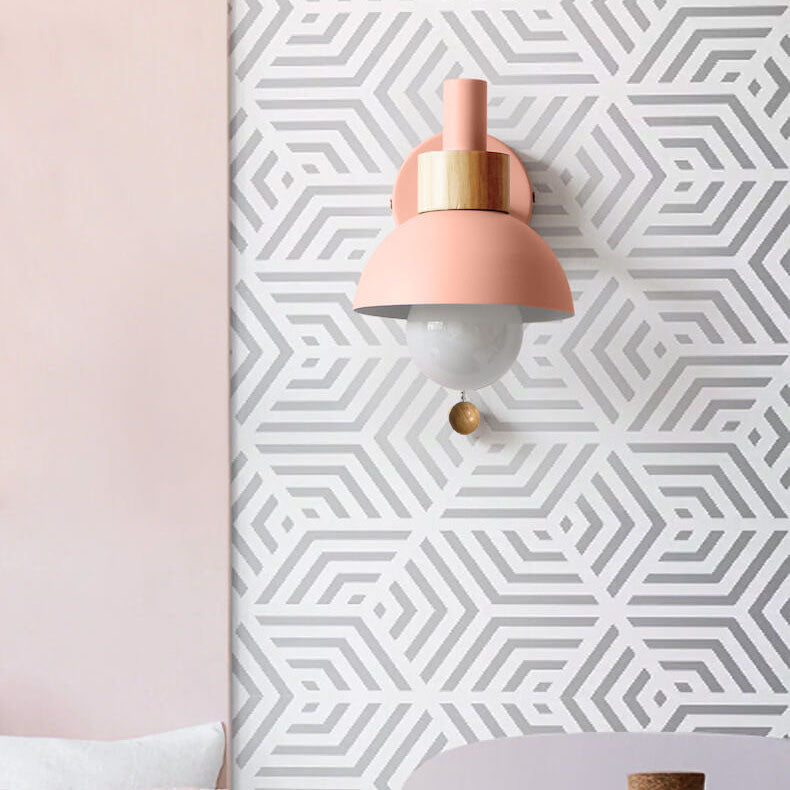 Nordic Macaron Globe Wall Sconce with Wooden Accent