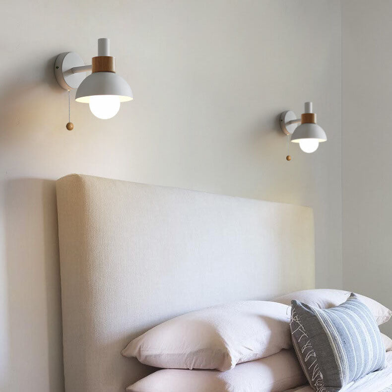 Nordic Macaron Globe Wall Sconce with Wooden Accent