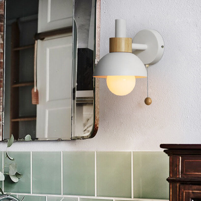 Nordic Macaron Globe Wall Sconce with Wooden Accent