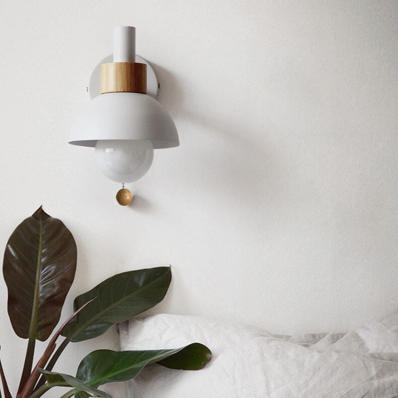 Nordic Macaron Globe Wall Sconce with Wooden Accent