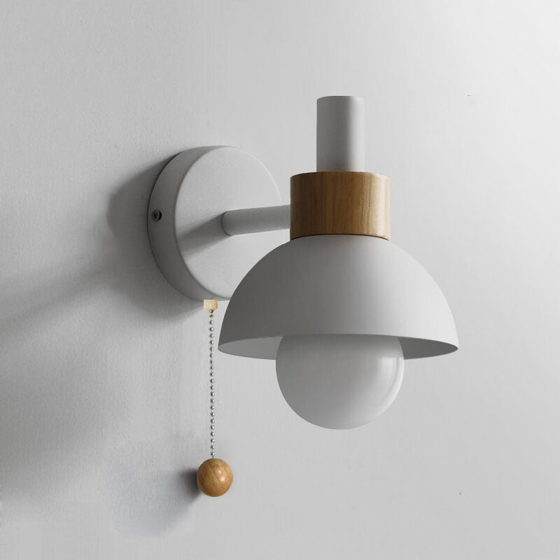 Nordic Macaron Globe Wall Sconce with Wooden Accent