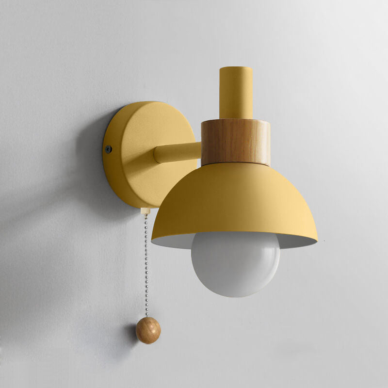 Nordic Macaron Globe Wall Sconce with Wooden Accent