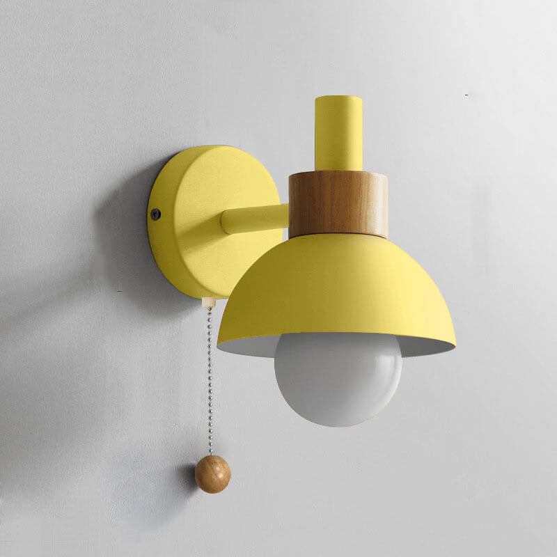 Nordic Macaron Globe Wall Sconce with Wooden Accent