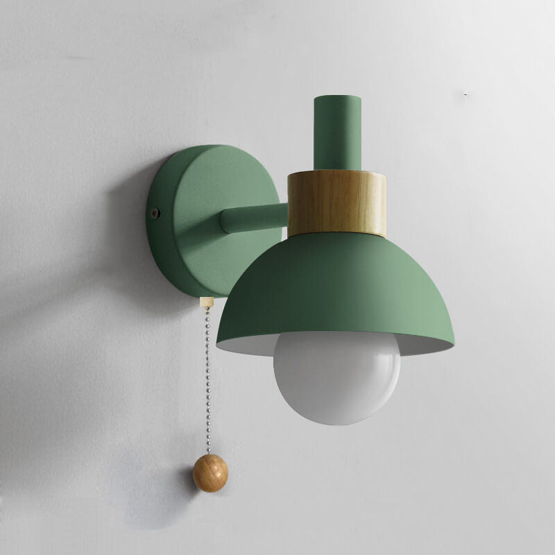 Nordic Macaron Globe Wall Sconce with Wooden Accent