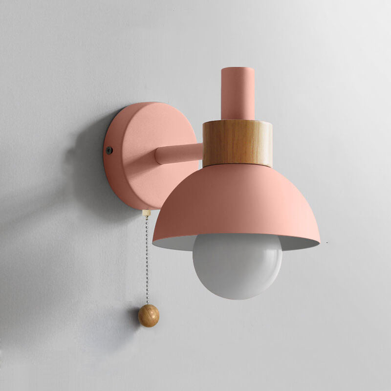 Nordic Macaron Globe Wall Sconce with Wooden Accent
