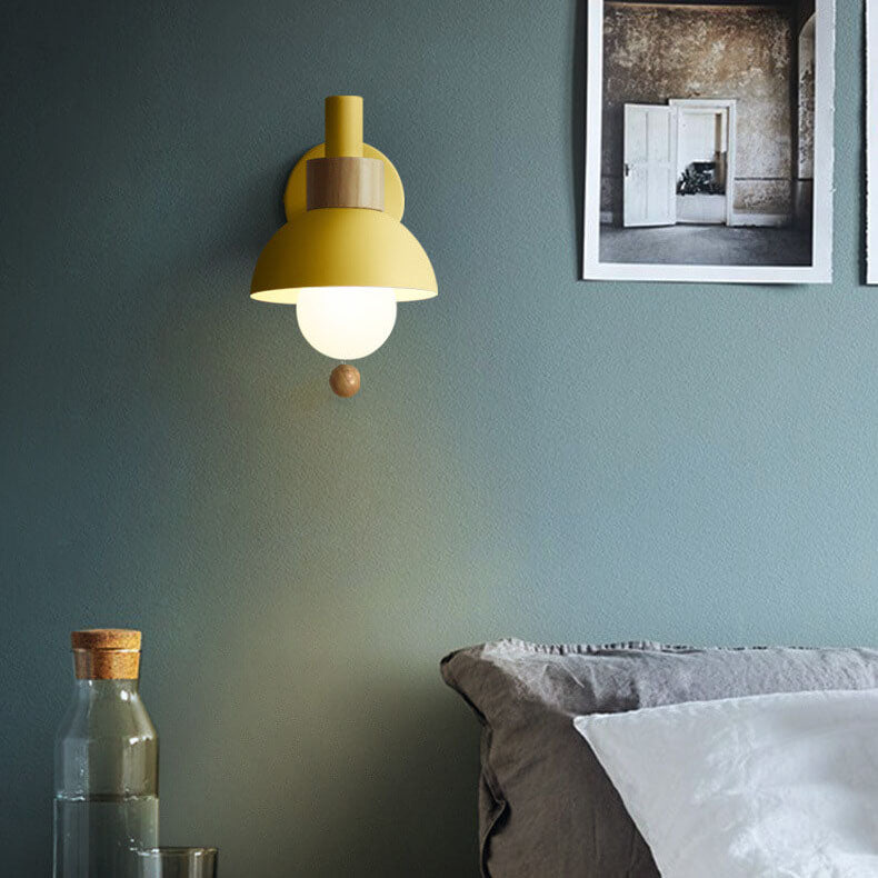 Nordic Macaron Globe Wall Sconce with Wooden Accent