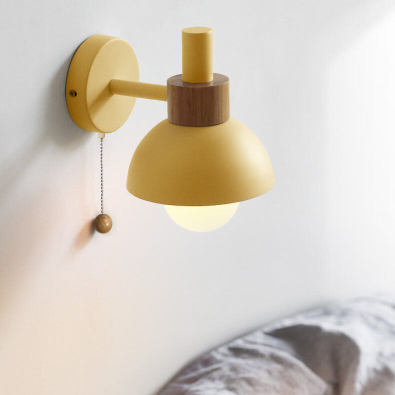 Nordic Macaron Globe Wall Sconce with Wooden Accent