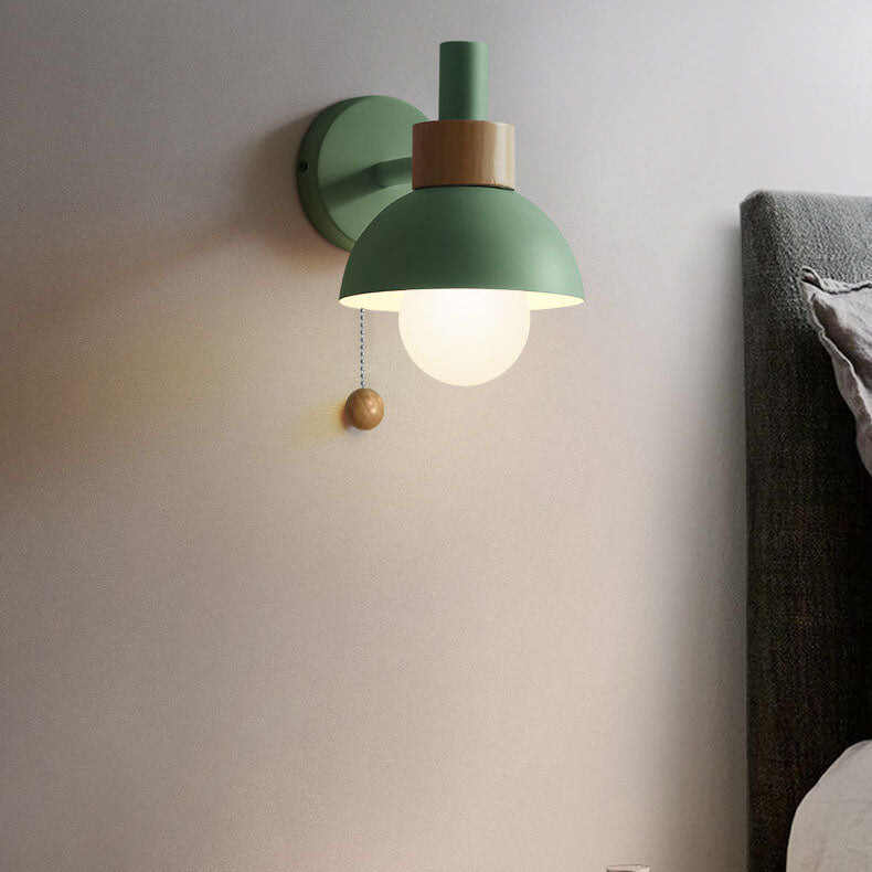 Nordic Macaron Globe Wall Sconce with Wooden Accent