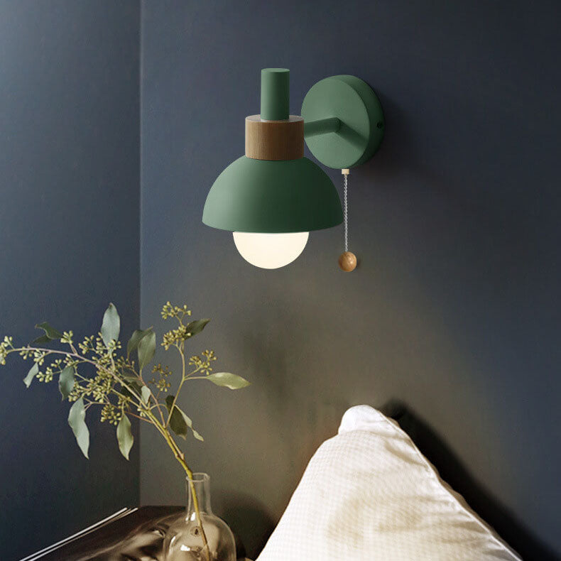 Nordic Macaron Globe Wall Sconce with Wooden Accent