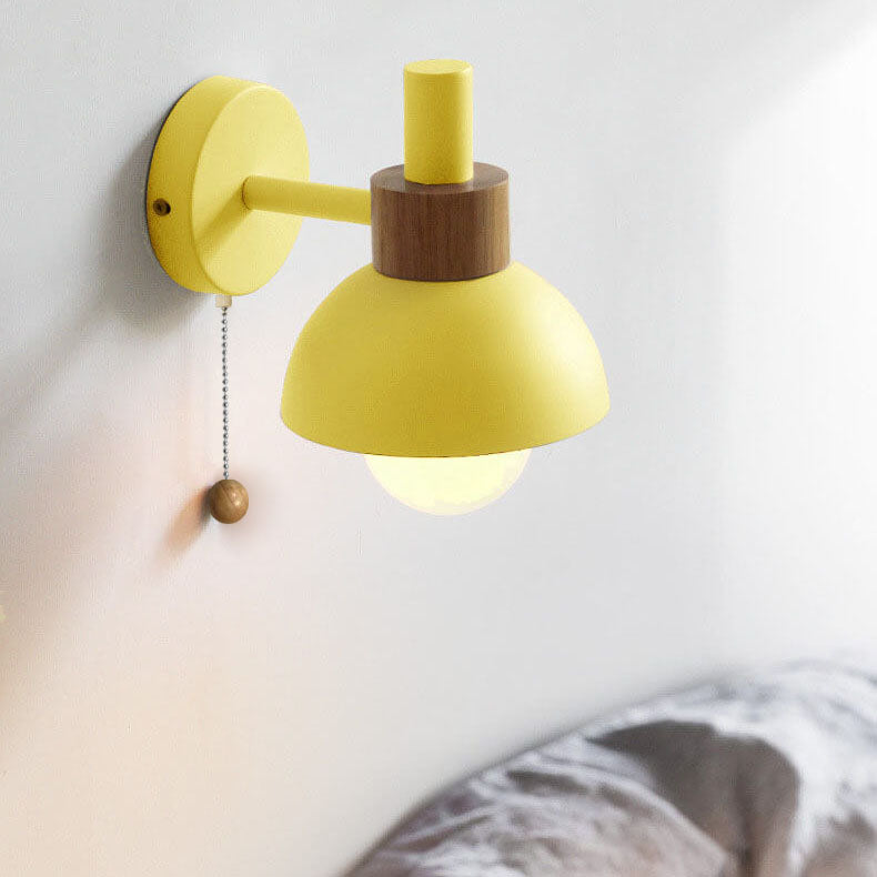 Nordic Macaron Globe Wall Sconce with Wooden Accent