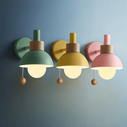 Nordic Macaron Globe Wall Sconce with Wooden Accent