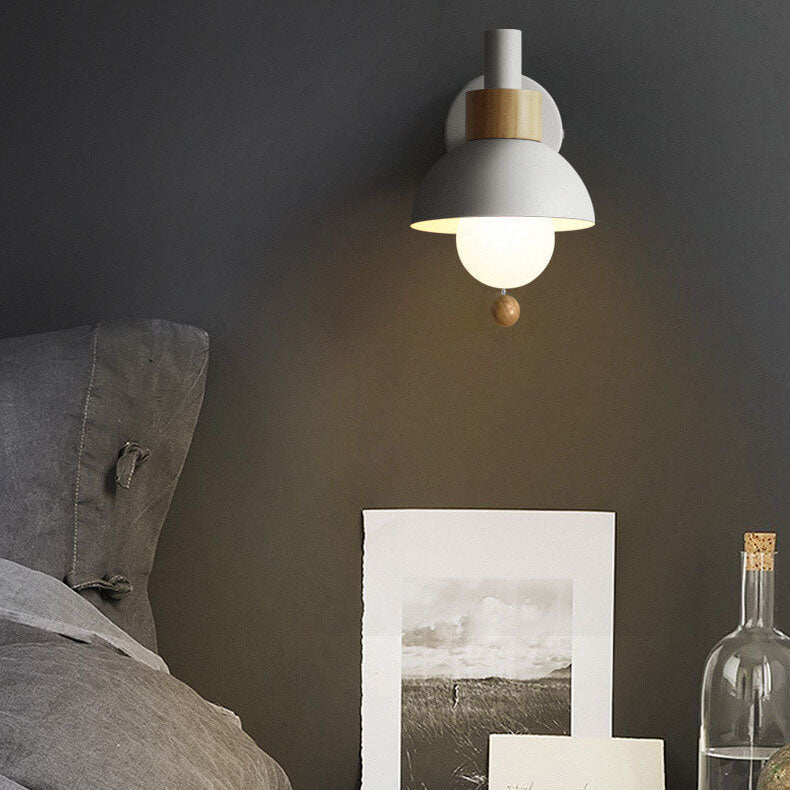 Nordic Macaron Globe Wall Sconce with Wooden Accent