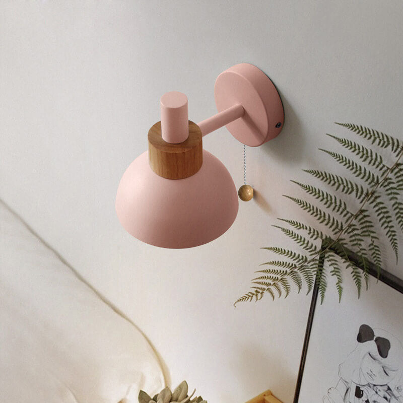 Nordic Macaron Globe Wall Sconce with Wooden Accent