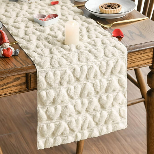 Pink Plush Jacquard Heart Table Runner for Valentine's Day
