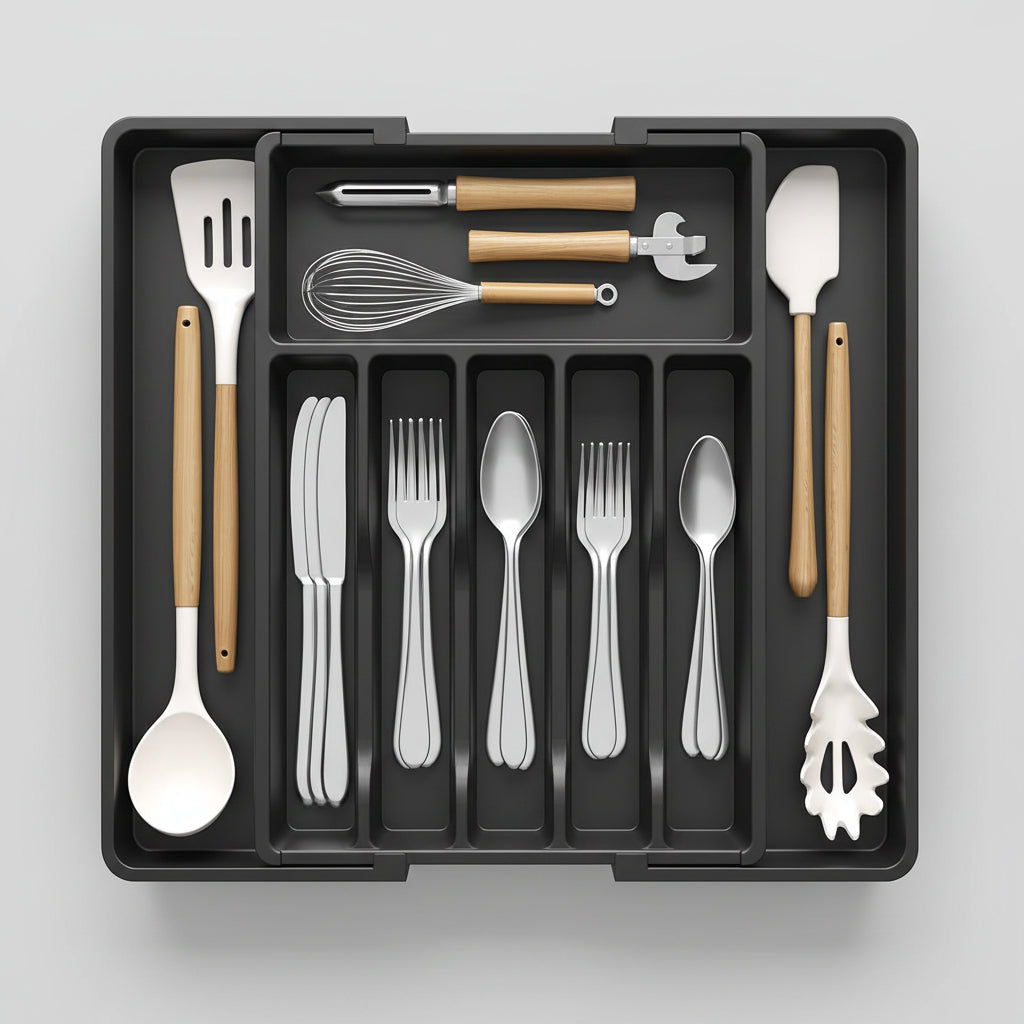 Extra Large Expandable Silverware Organizer BPA-Free Cutlery Tray
