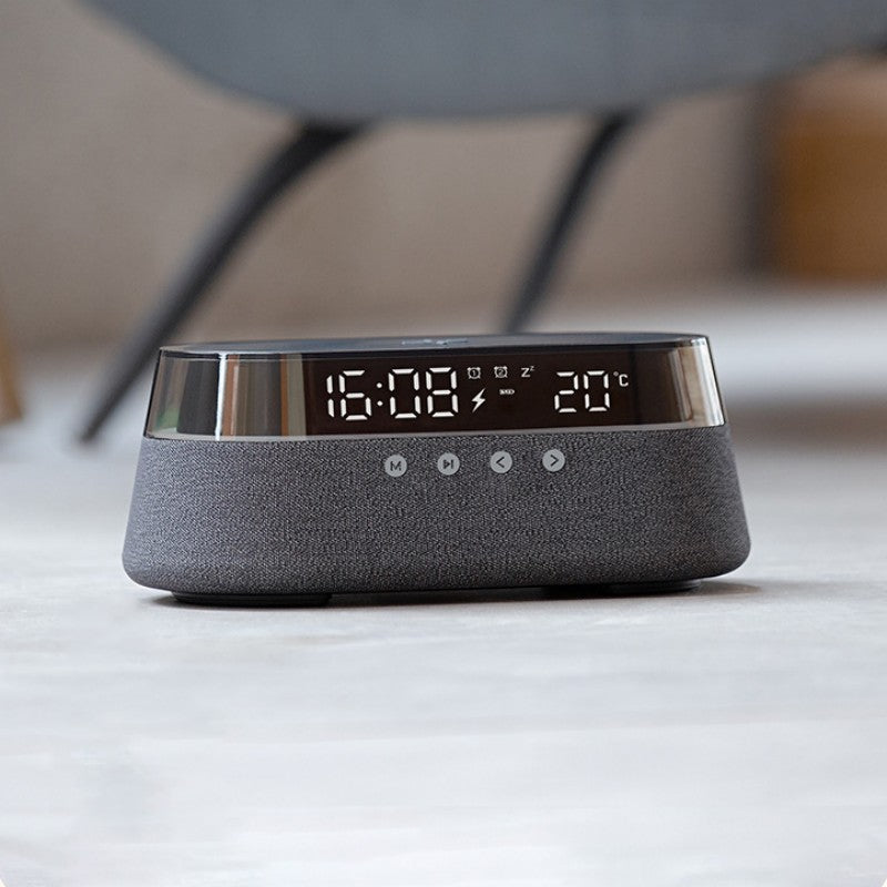 Wireless Charging Alarm Clock Bluetooth Speaker with Night Light and Temperature Display