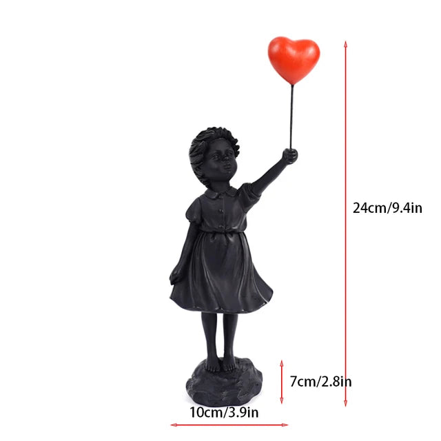 Girl with Balloon Sculpture in Banksy Style Resin Art