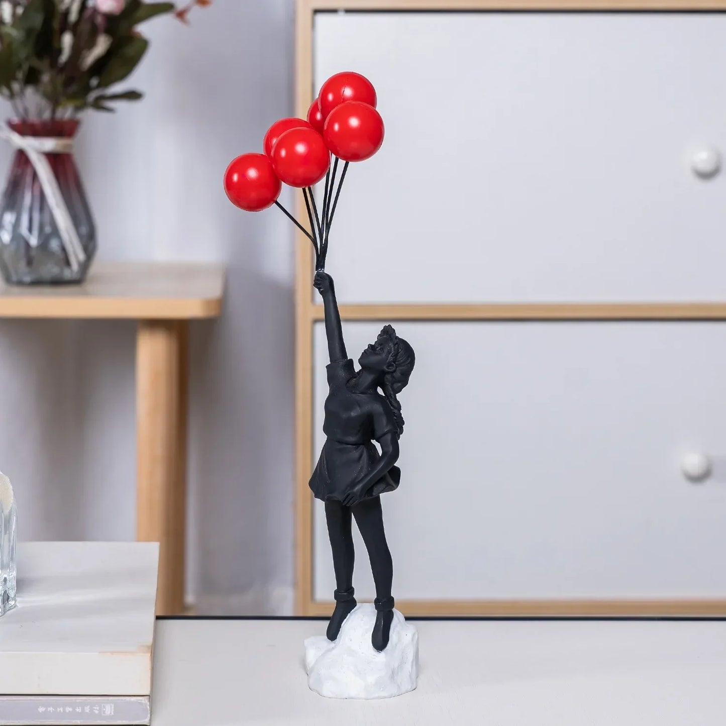 Girl with Balloon Sculpture in Banksy Style Resin Art