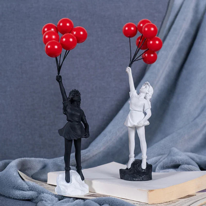 Girl with Balloon Sculpture in Banksy Style Resin Art