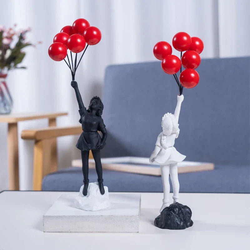 Girl with Balloon Sculpture in Banksy Style Resin Art