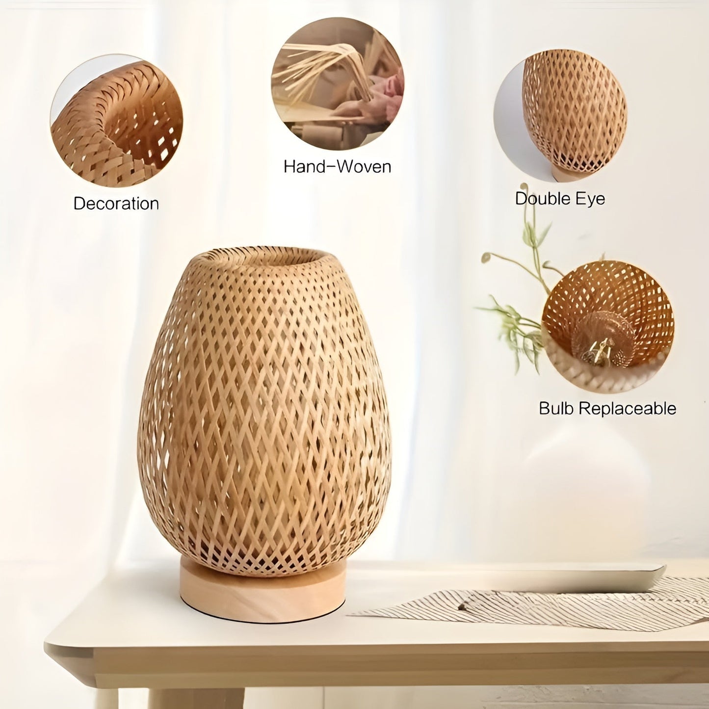 Bamboo Table Lamp with USB Power Supply - Energy-Efficient and Sustainable Design