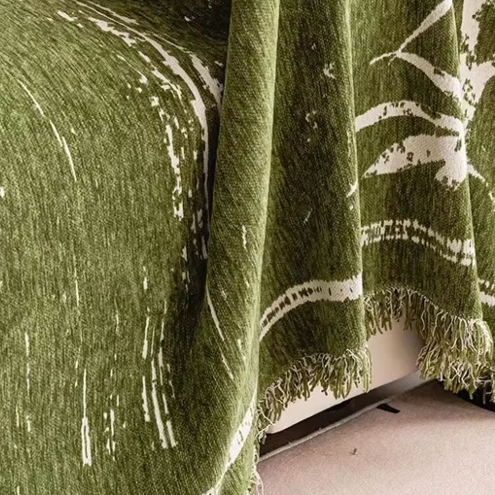 Bamboo Silhouette Chenille Sofa Cover with Fringed Edges