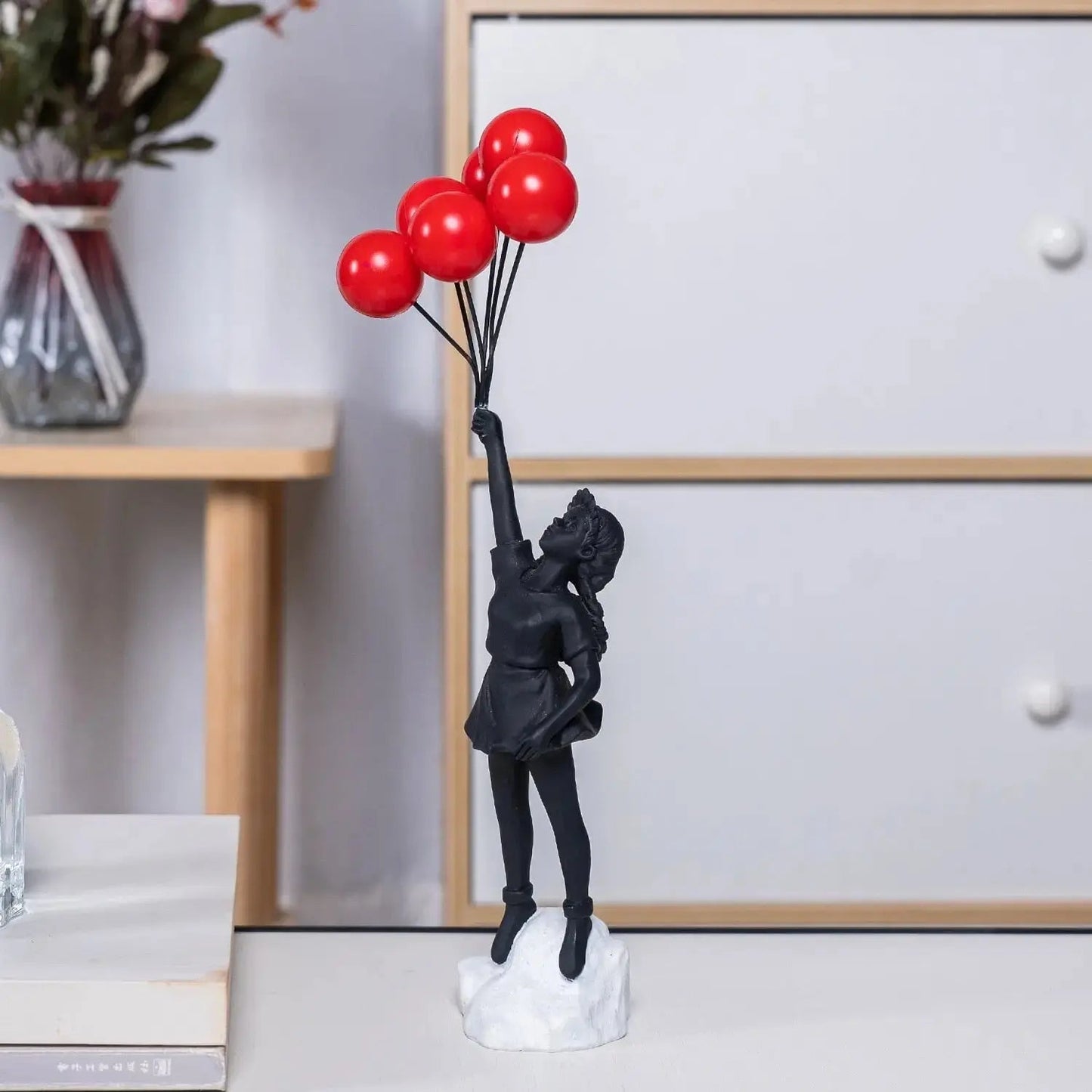 Flying Balloon Girl Statue in Colorful Resin