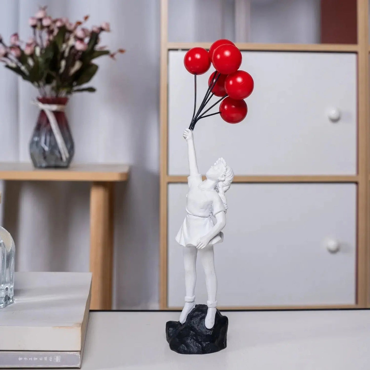 Flying Balloon Girl Statue in Colorful Resin