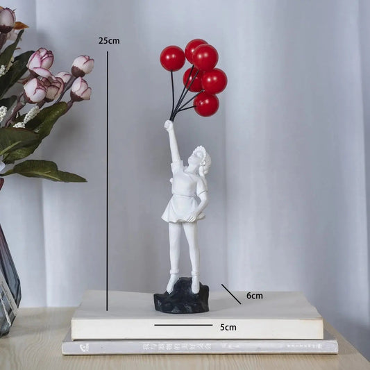 Flying Balloon Girl Statue in Colorful Resin