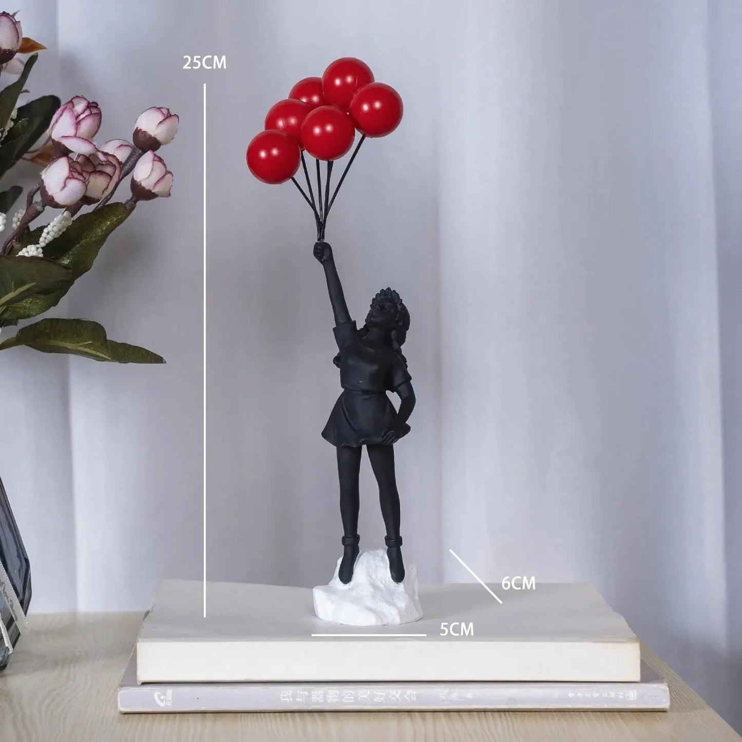 Flying Balloon Girl Statue in Colorful Resin