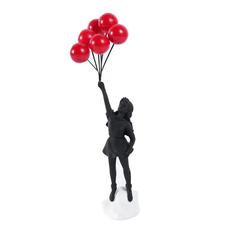 Flying Balloon Girl Statue in Colorful Resin