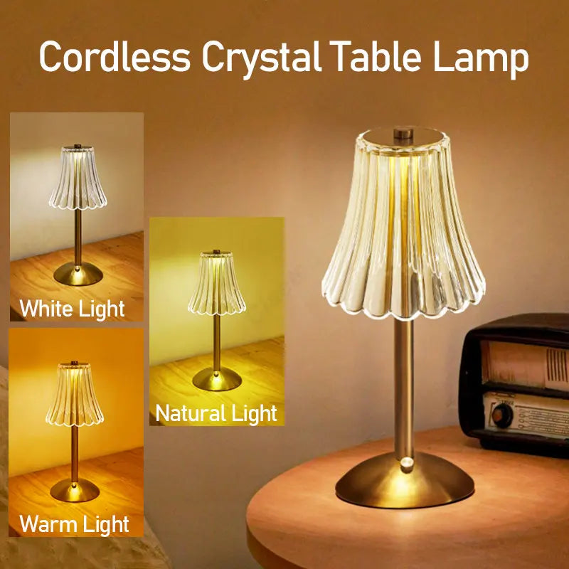 Chic Wireless Table Lamp with Crystal Design and 3-Way Dimming