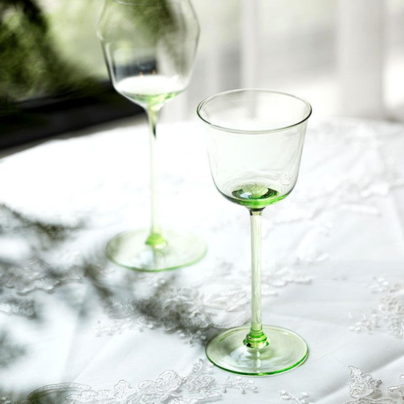 Mouth-Blown Green Borosilicate Wine Glasses