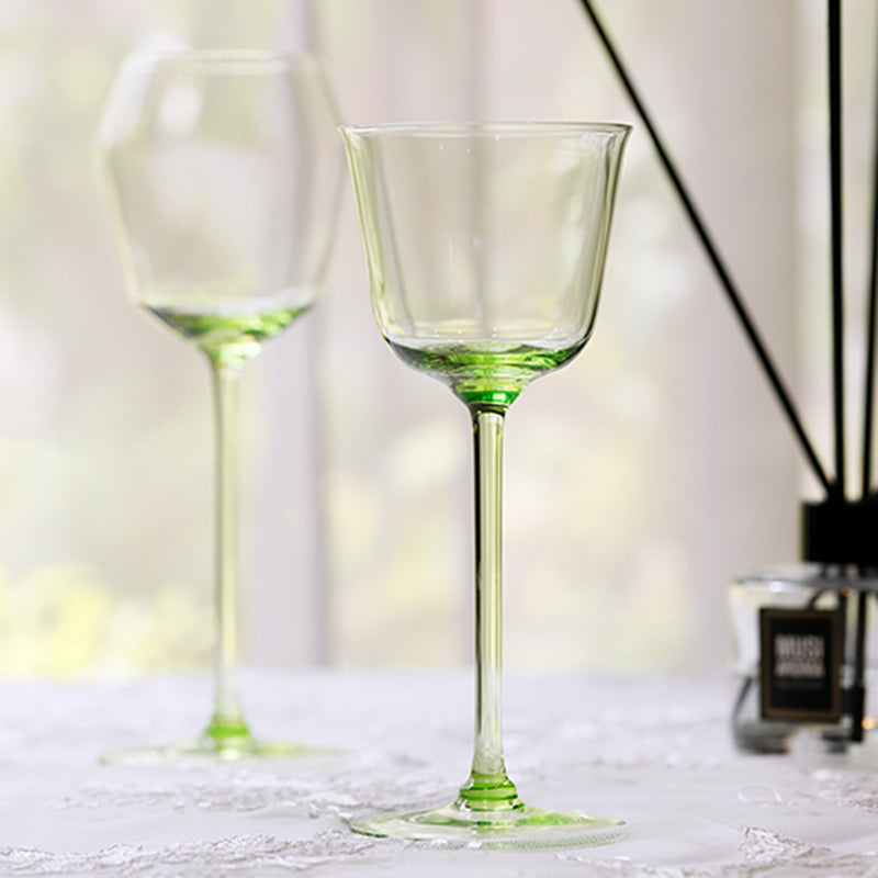 Mouth-Blown Green Borosilicate Wine Glasses